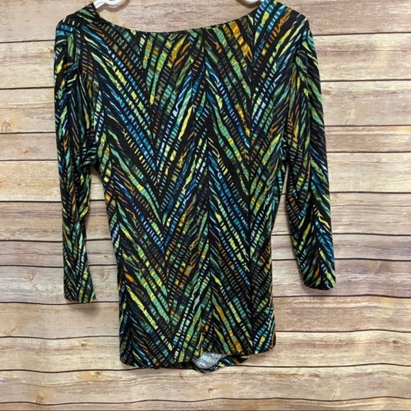 NIC+Zoe Modern Linen Jungle Green Wrap Top M - Picture 6 of 8